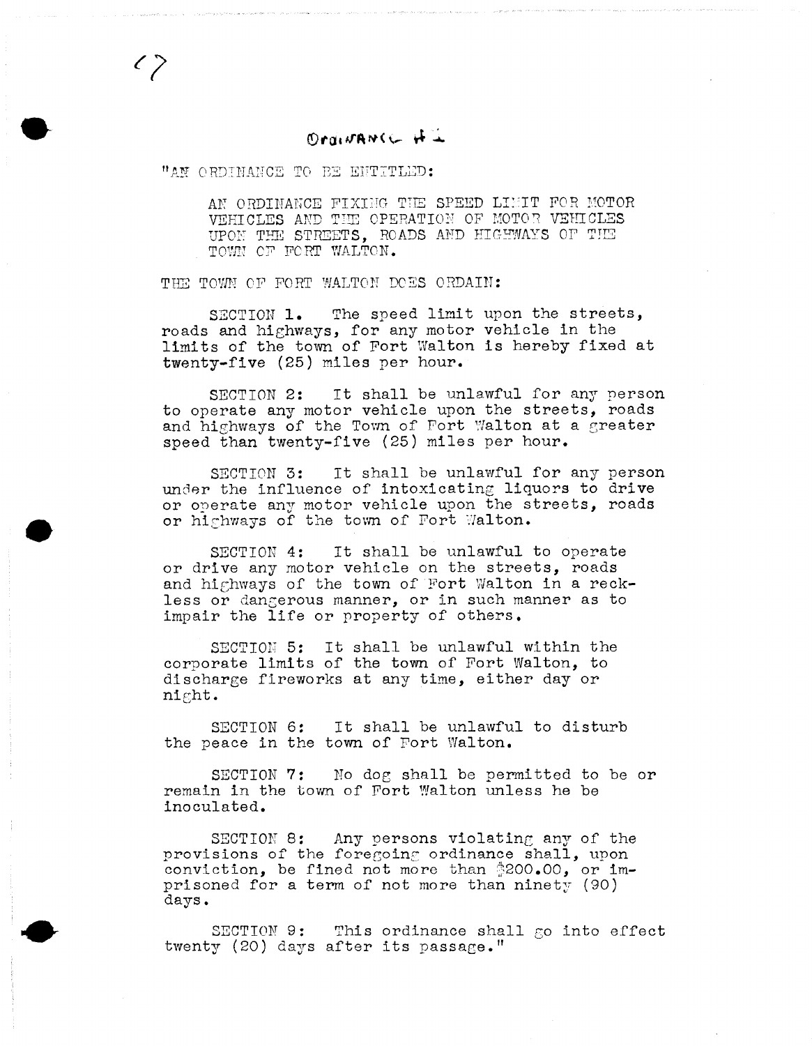 Scanned ordinance text in the July 11, 1941 Fort Walton council minutes.