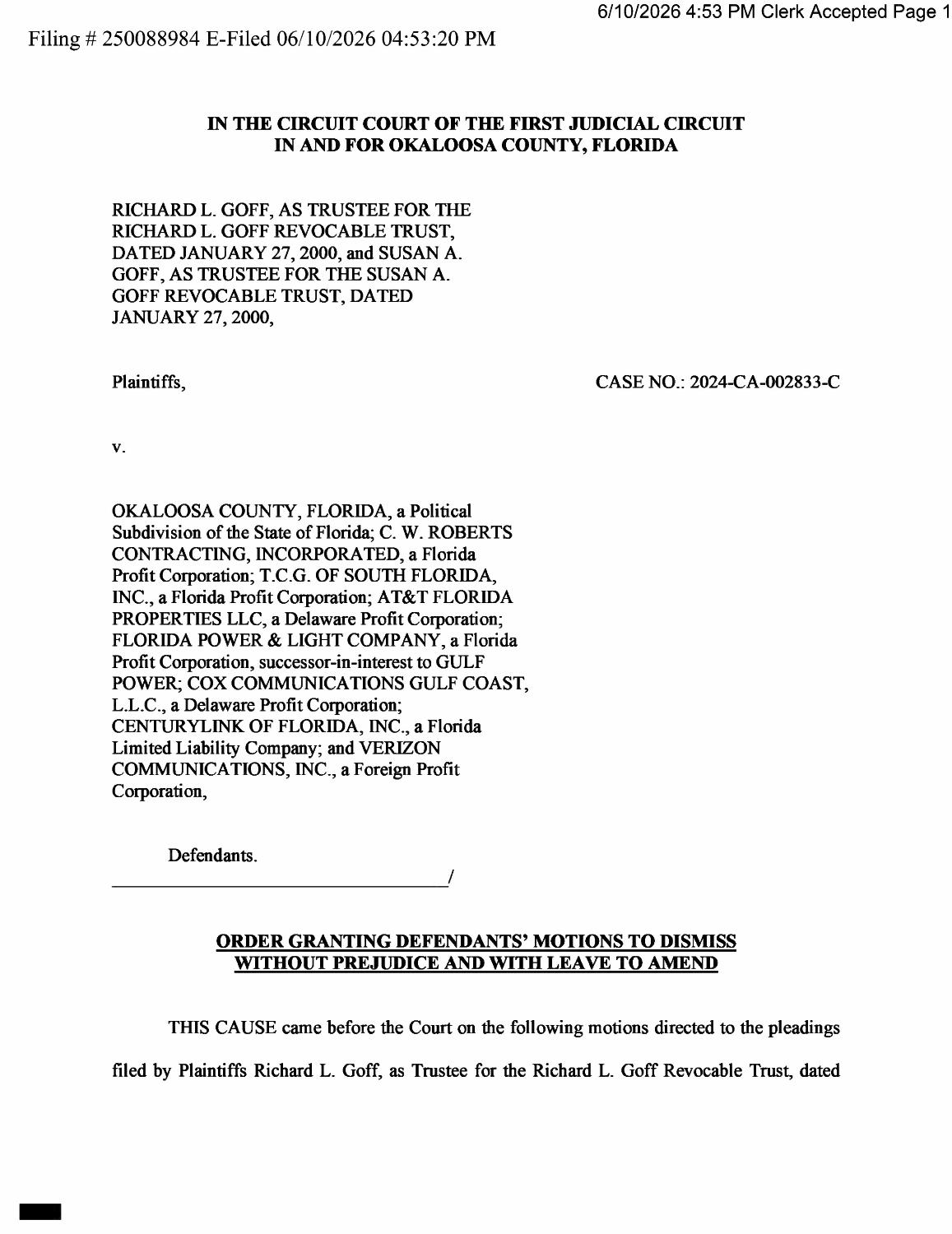 First page of the June 10, 2026 order in the Goff property lawsuit.